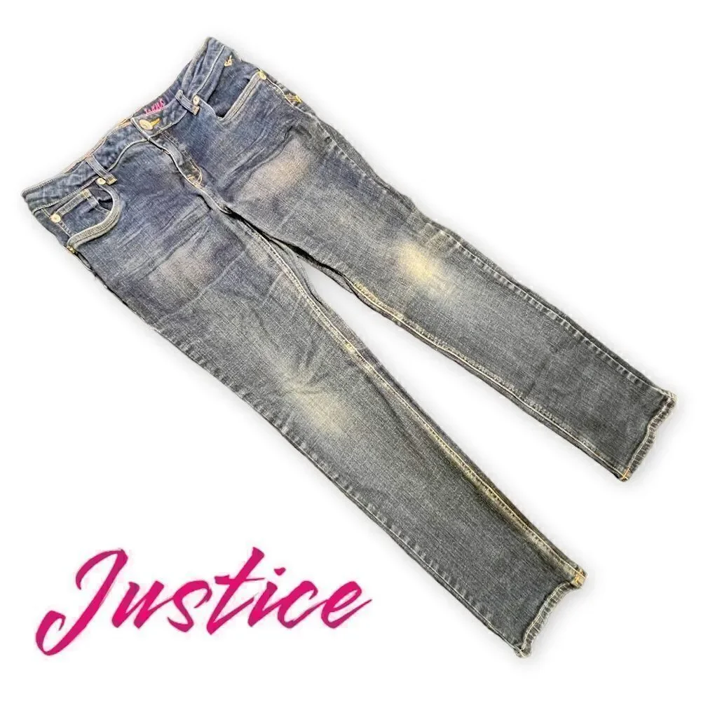 Justice Jeans Teen Girls 16.5 Skinny Dark Blue Cotton Stretch Denim Mid Rise